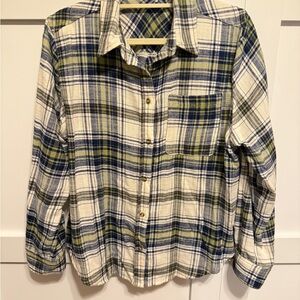 Green and blue Plaid Button-Up Shirt